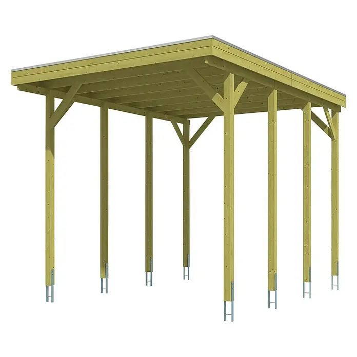 Skan Holz Carport Friesland - B x T: 397 x 555 cm, Einfahrtshöhe: 351 cm, Natur, Geeignet für: Caravans - Diagonale Ansicht