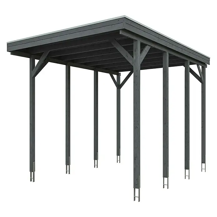 Skan Holz Carport Friesland - B x T: 397 x 555 cm, Einfahrtshöhe: 351 cm, Geeignet für: Caravans, Schiefergrau - Diagonale Ansicht