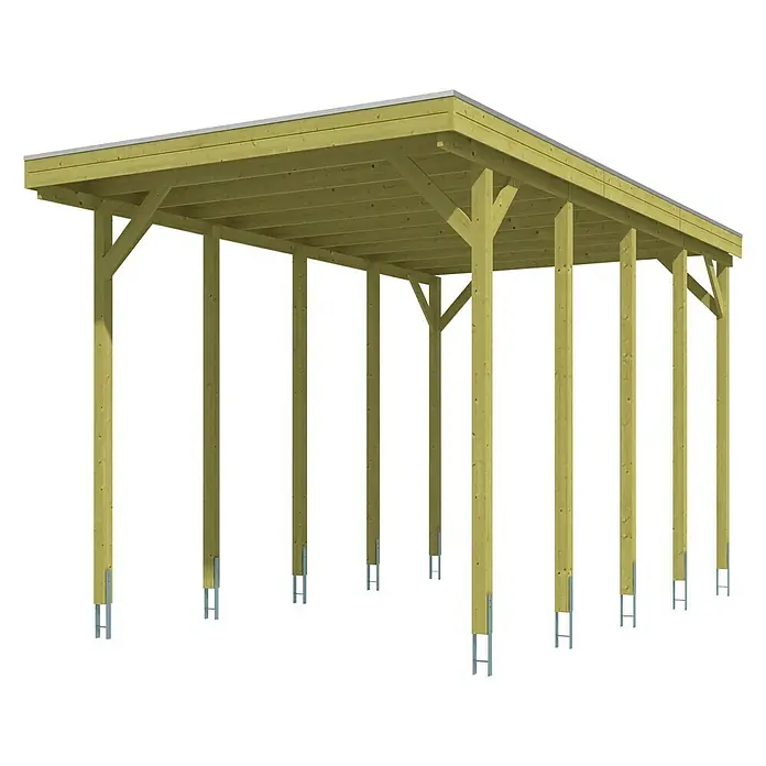 Skan Holz Carport Friesland - B x T: 397 x 708 cm, Einfahrtshöhe: 351 cm, Natur - Diagonale Ansicht