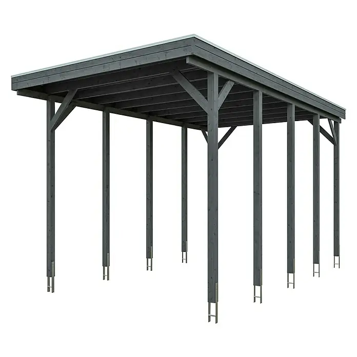 Skan Holz Carport Friesland - B x T: 397 x 708 cm, Einfahrtshöhe: 351 cm, Geeignet für: Caravans, Schiefergrau - Diagonale Ansicht