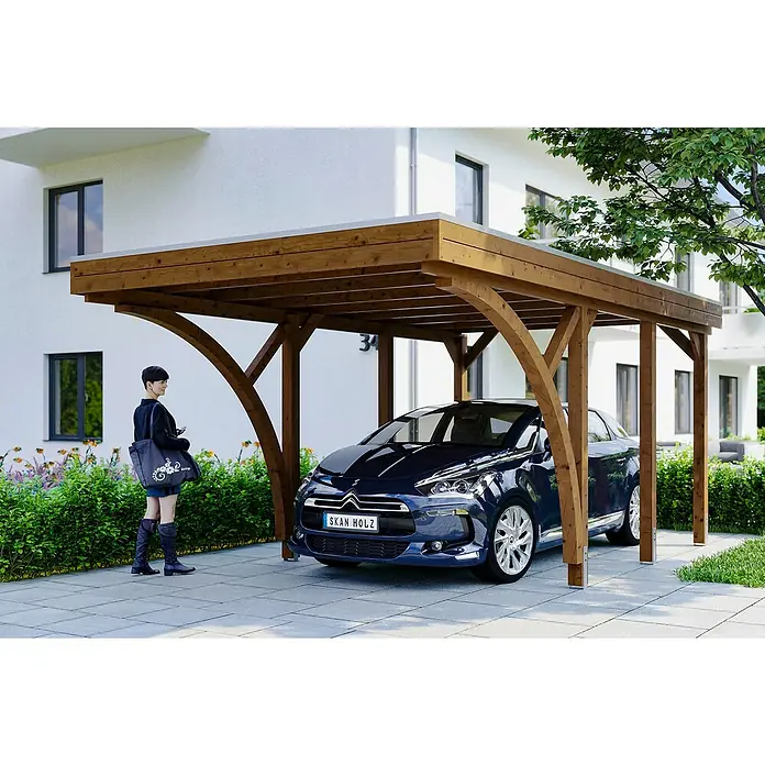Skan Holz Carport Friesland - L x B: 555 x 314 cm, Einfahrtshöhe: 221 cm, Mit 2 Einfahrtsbögen - Stimmungsaufnahme