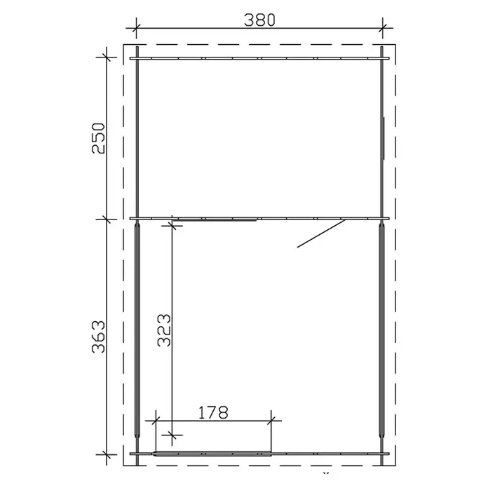 Skan Holz Gartenhaus Alicante - B x T: 420 x 653 cm, Holz, 23,3 m², Wandstärke: 28 mm - Skizze