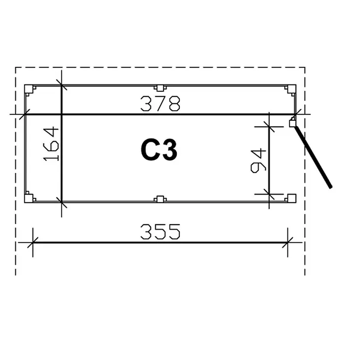 Skan Holz Carport-Abstellraum C3 - Passend für: Skan Holz Carports mit Durchfahrtsbreite bis 355 cm, Grün - Skizze
