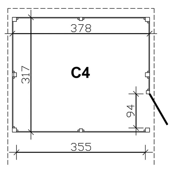 Skan Holz Carport-Abstellraum C4 - Passend für: Skan Holz Carports mit Durchfahrtsbreite bis 355 cm, Nussbaum - Skizze
