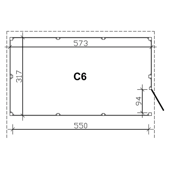 Skan Holz Carport-Abstellraum C6 - Passend für: Skan Holz Carports mit Durchfahrtsbreite bis 550 cm, Grün - Skizze