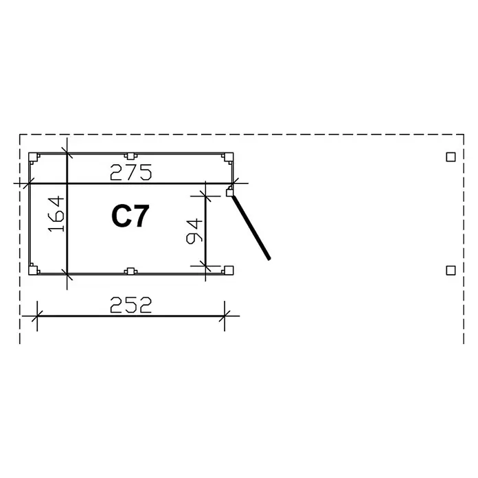 Skan Holz Carport-Abstellraum C7 - Passend für: Skan Holz Carports mit Durchfahrtsbreite bis 550 cm, Nussbaum - Skizze