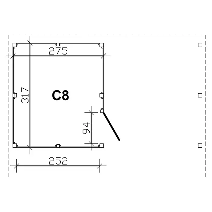 Skan Holz Carport-Abstellraum C8 - Passend für: Skan Holz Carports mit Durchfahrtsbreite bis 550 cm, Grün - Skizze