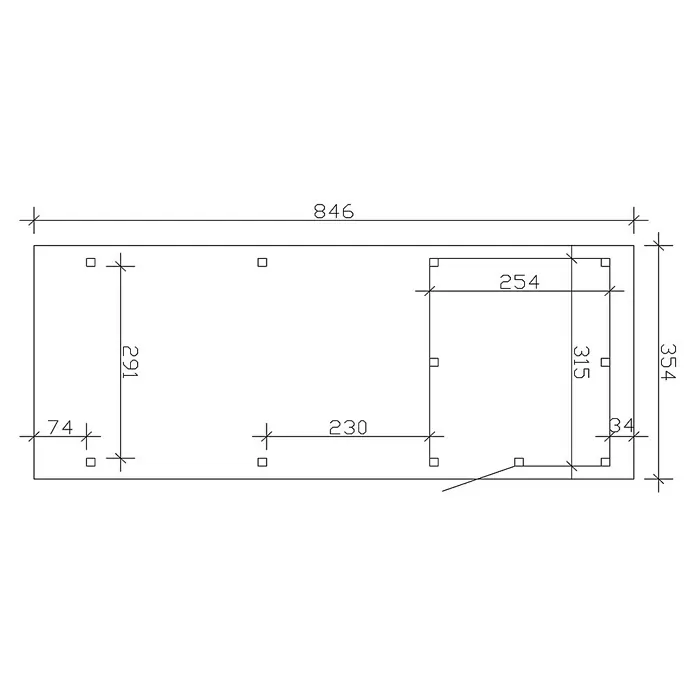 Skan Holz Carport Emsland - L x B: 846 x 354 cm, Einfahrtshöhe: 223 cm, Eiche Hell, Materialspezifizierung Dach: EPDM-Folie, Mit Abstellraum - Skizze