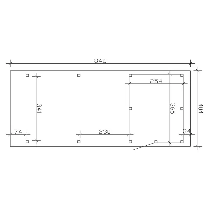 Skan Holz Carport Emsland - L x B: 846 x 404 cm, Einfahrtshöhe: 223 cm, Natur, Materialspezifizierung Dach: EPDM-Folie, Mit Abstellraum - Skizze