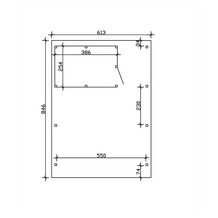 Skan Holz Doppelcarport Emsland - L x B: 846 x 613 cm, Einfahrtshöhe: 223 cm, Natur, Materialspezifizierung Dach: Aluminium, Mit Abstellraum - Skizze