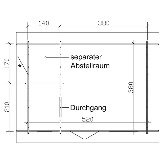 Skan Holz Gartenhaus Esbjerg 1 - B x T: 480 x 620 cm, Holz, 19,76 m² - Skizze