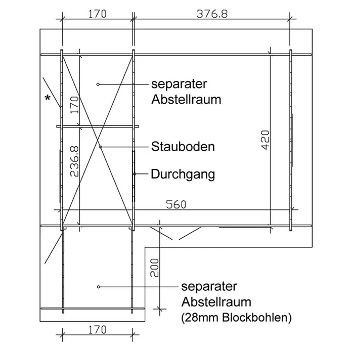 Skan Holz Gartenhaus Esbjerg 3 - B x T: 720 x 660 cm, Holz, 26,92 m² - Skizze