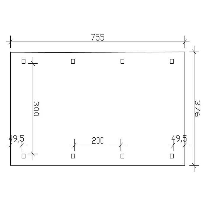 Skan Holz Carport Franken - L x B: 755 x 376 cm, Einfahrtshöhe: 220 cm, Weiß - Skizze