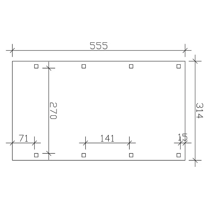 Skan Holz Carport Friesland - B x T: 314 x 555 cm, Einfahrtshöhe: 221 cm, Grün, Aluminium-Dachplatten - Skizze