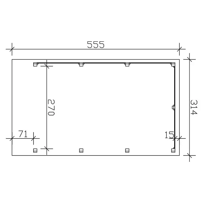 Skan Holz Carport Friesland - L x B: 555 x 314 cm, Einfahrtshöhe: 221 cm, Mit Seiten- & Rückwand - Skizze