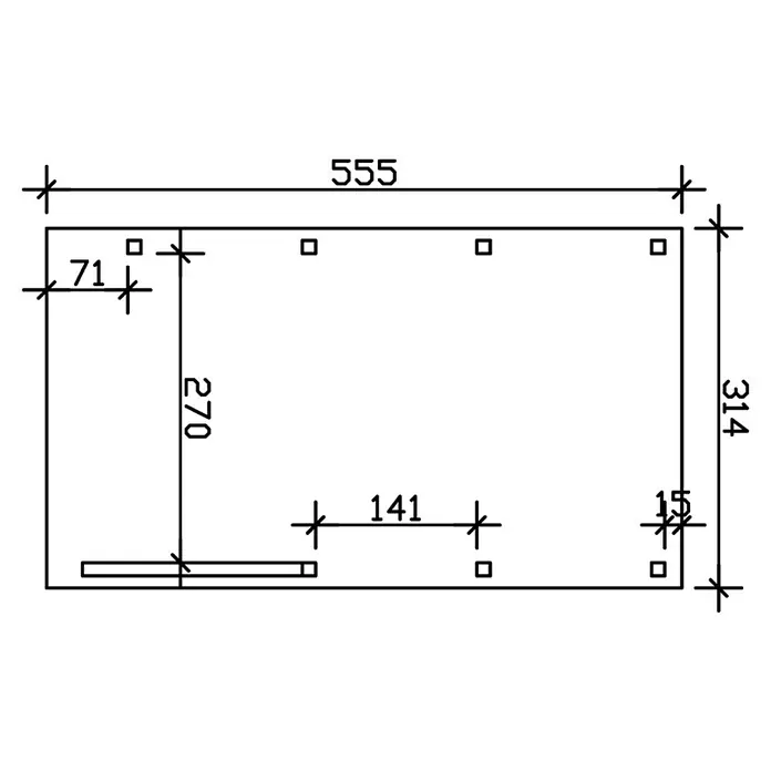 Skan Holz Carport Friesland - L x B: 555 x 314 cm, Einfahrtshöhe: 221 cm, Mit 1 Einfahrtsbogen - Skizze
