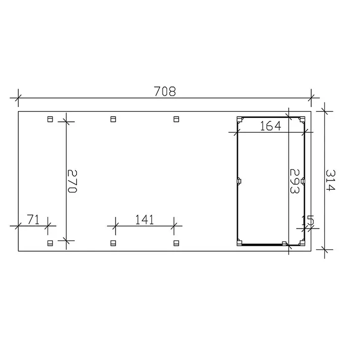 Skan Holz Carport Friesland - B x T: 314 x 708 m, Einfahrtshöhe: 221 cm, Schiefergrau, Mit Abstellraum - Skizze
