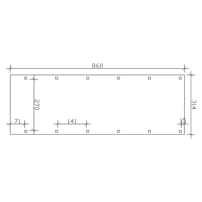 Skan Holz Carport Friesland - B x T: 314 x 860 cm, Einfahrtshöhe: 221 cm, Grün, Material Dach: EPDM-Folie - Skizze