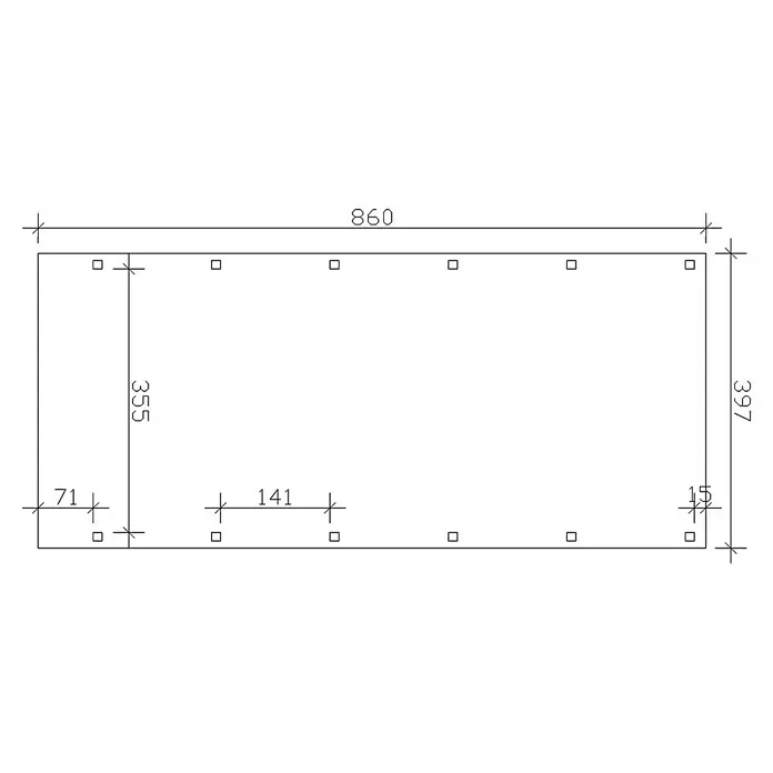 Skan Holz Carport Friesland - B x T: 397 x 860 cm, Einfahrtshöhe: 221 cm, Grün, Dachschalung mit EPDM-Folie - Skizze