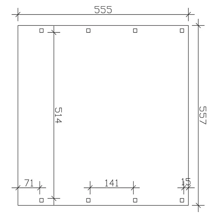 Skan Holz Doppelcarport Friesland - B x T: 557 x 555 cm, Einfahrtshöhe: 221 cm, Grün, Aluminium-Dachplatten - Skizze