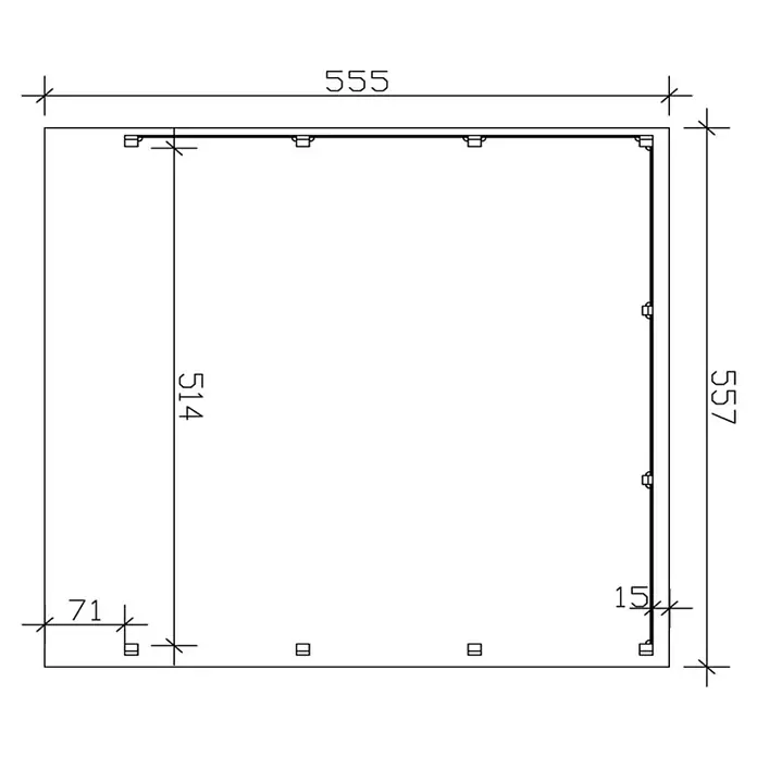 Skan Holz Doppelcarport Friesland - B x T: 557 x 555 cm, Einfahrtshöhe: 221 cm, Schiefergrau, Mit Seitenwänden & Rückwand - Skizze