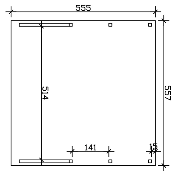 Skan Holz Doppelcarport Friesland - B x T: 557 x 555 cm, Einfahrtshöhe: 212 cm, Schiefergrau, Mit 2 Einfahrtsbögen - Skizze