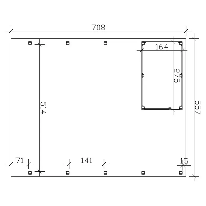 Skan Holz Doppelcarport Friesland - B x T: 557 x 708 cm, Einfahrtshöhe: 221 cm, Grün, Mit Abstellraum - Skizze