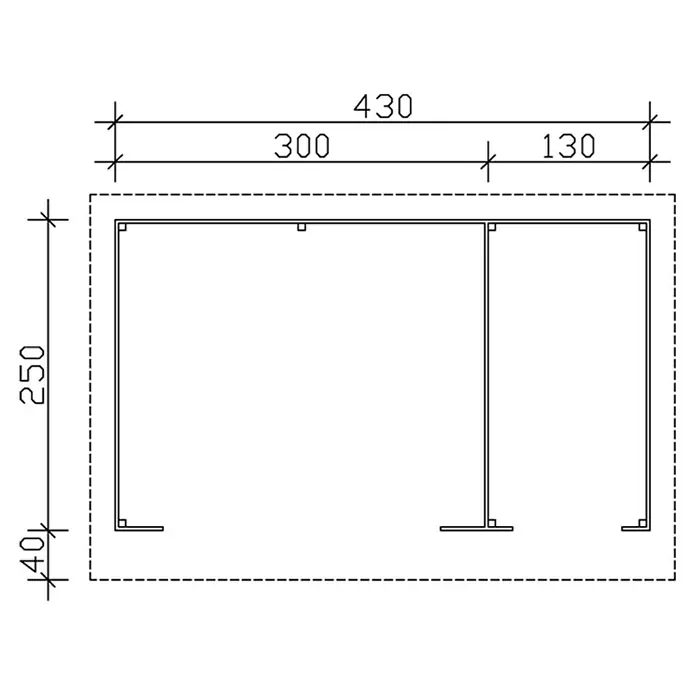 Skan Holz Holzunterstand Knut - 250 x 430 x 249,5 cm, Natur - Skizze