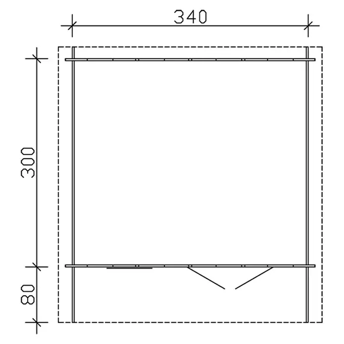 Skan Holz Gartenhaus Malaga 1 - B x T: 380 x 400 cm, Holz, 10,2 m², Wandstärke: 28 mm - Skizze