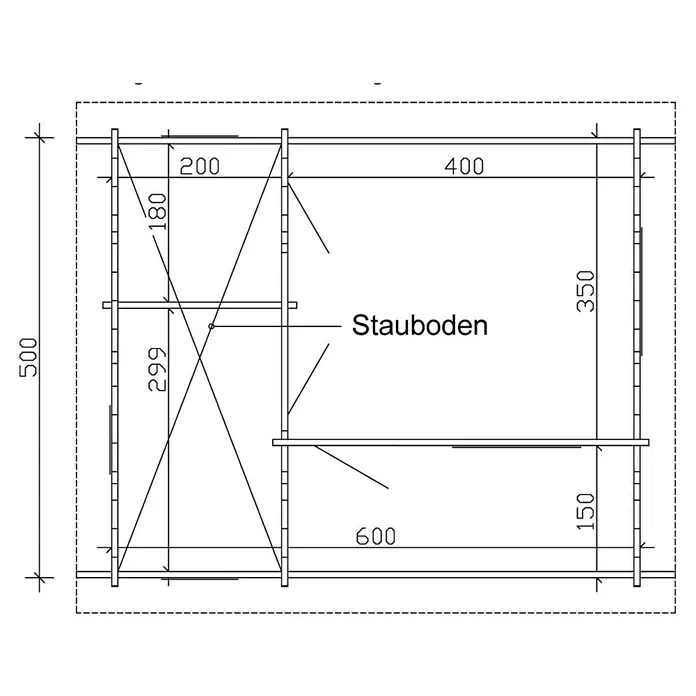 Skan Holz Gartenhaus Ontario - B x T: 680 x 580 cm, Holz, 24 m², Wandstärke: 70 mm, 19 mm Dachschalung mit Konter- & Dachlattung - Skizze