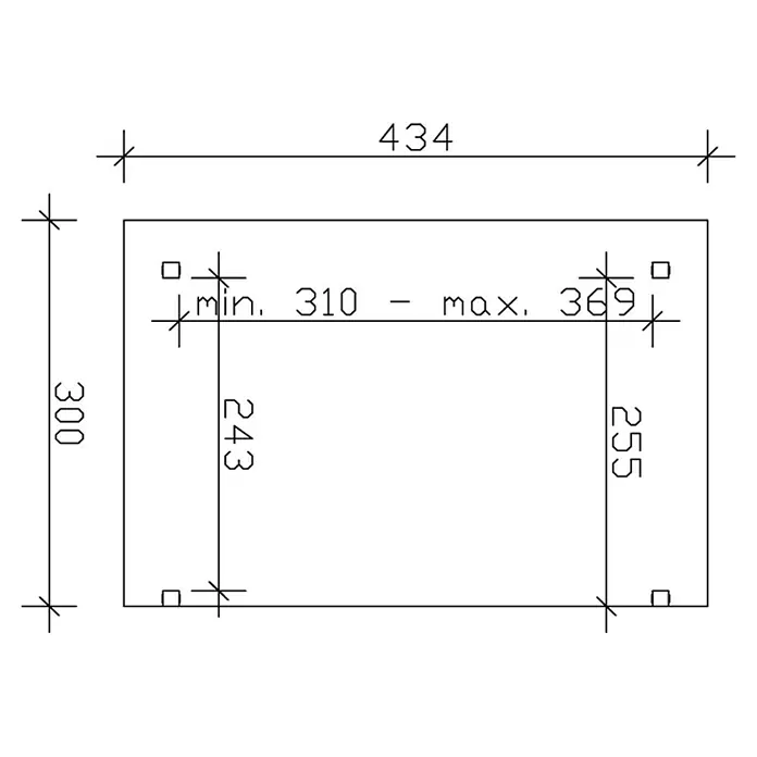 Skan Holz Terrassenüberdachung Sanremo - B x T: 434 x 300 cm, Eiche Hell, Fichtenholz - Skizze