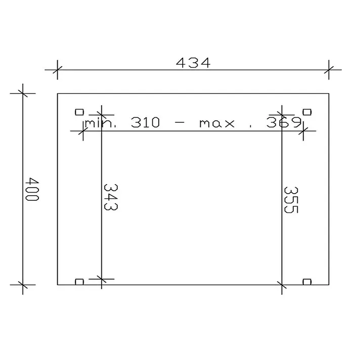 Skan Holz Terrassenüberdachung Sanremo - B x T: 434 x 400 cm, Eiche Hell, Fichtenholz - Skizze