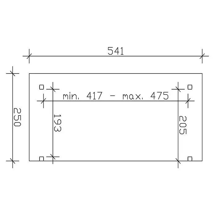 Skan Holz Terrassenüberdachung Sanremo - B x T: 541 x 250 cm, Eiche Hell, Fichtenholz - Skizze