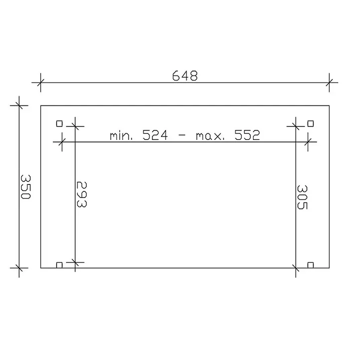 Skan Holz Terrassenüberdachung Sanremo - B x T: 648 x 350 cm, Eiche Hell, Fichtenholz - Skizze