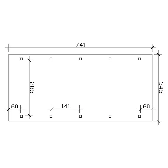 Skan Holz Carport Spreewald - L x B: 741 x 345 cm, Einfahrtshöhe: 206 cm, Nussbaum/Rot, Aluminium-Dachplatten - Skizze