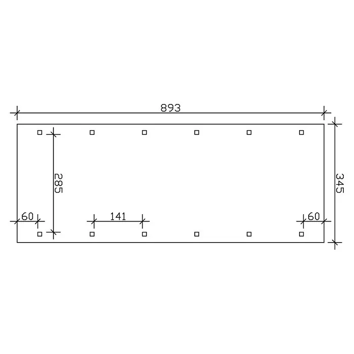 Skan Holz Carport Spreewald - L x B: 893 x 345 cm, Einfahrtshöhe: 206 cm, Nussbaum/Schwarz, Dachschalung mit EPDM-Folie - Skizze