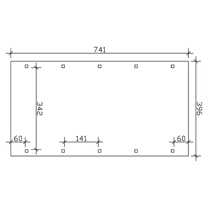 Skan Holz Carport Spreewald - L x B: 741 x 396 cm, Einfahrtshöhe: 209 cm, Grün/Schwarz, Aluminium-Dachplatten - Skizze