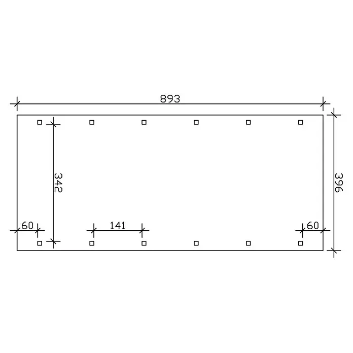 Skan Holz Carport Spreewald - L x B: 893 x 396 cm, Einfahrtshöhe: 209 cm, Nussbaum/Schwarz, Dachschalung mit EPDM-Folie - Skizze