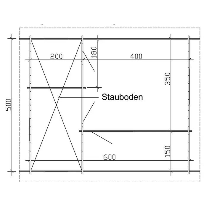 Skan Holz Gartenhaus St. Moritz - B x T: 680 x 580 cm, Holz, 24 m², Wandstärke: 45 mm, 19 mm Profilschalung mit Nut & Feder - Skizze