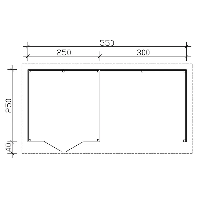 Skan Holz Gartenhaus Texel - B x T: 590 x 310 cm, Holz, 13,75 m², Wandstärke: 28 mm, Natur - Skizze