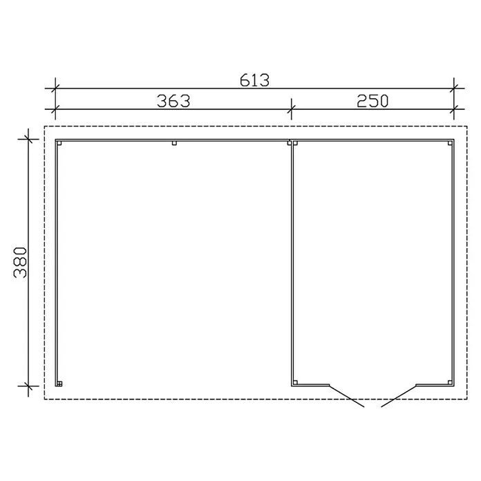 Skan Holz Gartenhaus Tilburg - B x T: 653 x 420 cm, Holz, 23,29 m², Wandstärke: 28 mm, Natur - Skizze