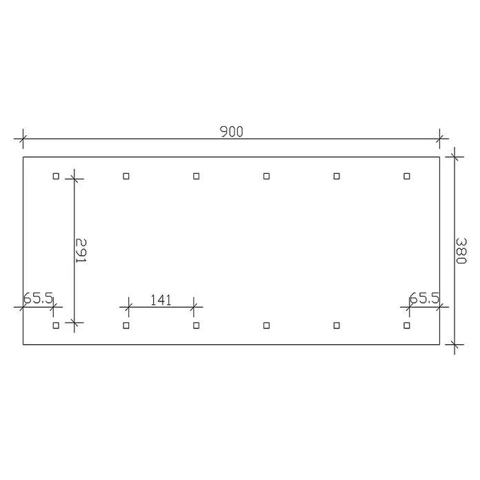 Skan Holz Carport Wallgau - L x B: 900 x 380 cm, Einfahrtshöhe: 215 cm, Nussbaum, Dachlatten zur Eindeckung mit Dachziegeln - Skizze