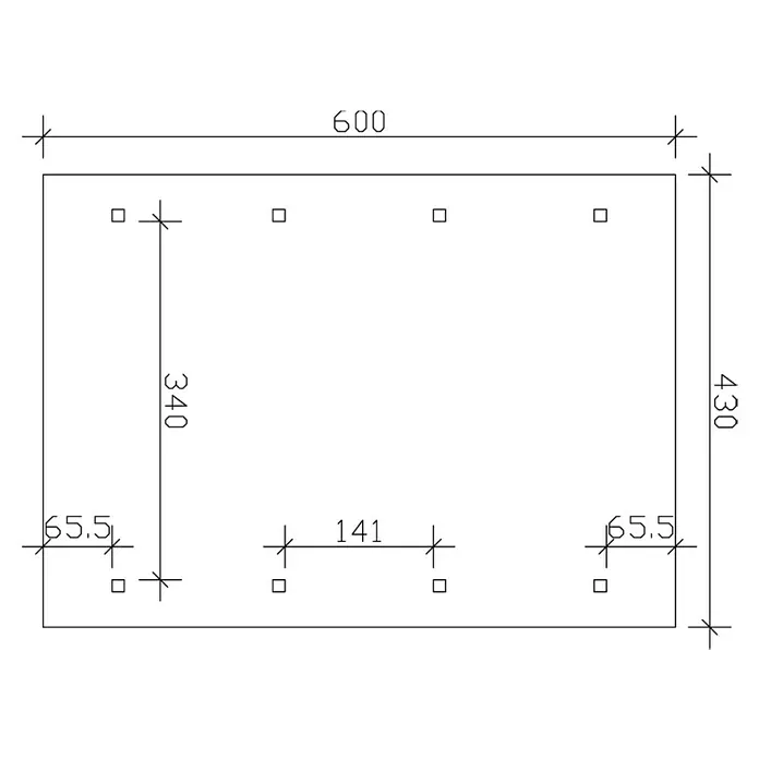 Skan Holz Carport Wallgau - L x B: 600 x 430 cm, Einfahrtshöhe: 215 cm, Schiefergrau - Skizze