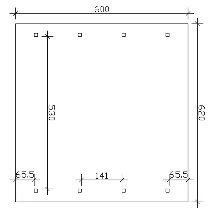 Skan Holz Carport Wallgau - L x B: 600 x 620 cm, Einfahrtshöhe: 215 cm, Farbe Dach: Rot - Skizze