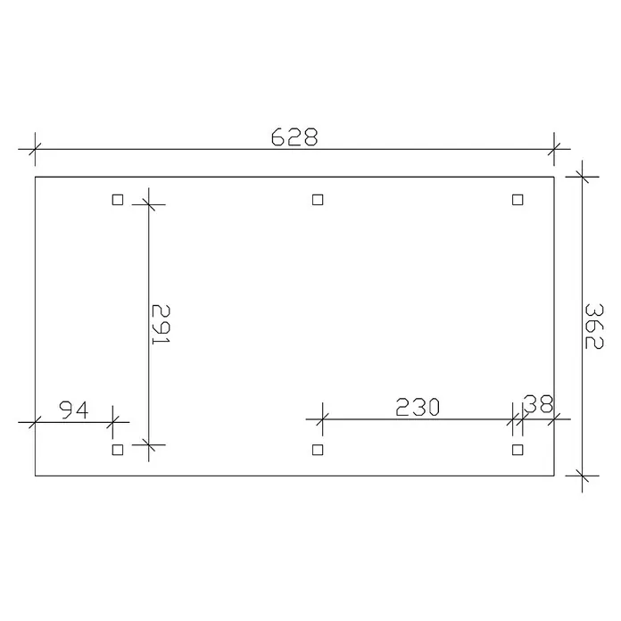 Skan Holz Carport Wendland - L x B: 628 x 362 cm, Einfahrtshöhe: 206 cm, Eiche Hell, Aluminium-Dachplatten - Skizze