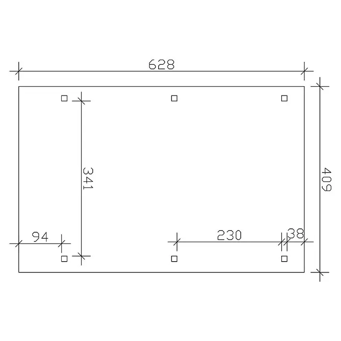 Skan Holz Carport Wendland - L x B: 628 x 409 cm, Einfahrtshöhe: 210 cm, Eiche hell/Rot, Materialspezifizierung Dach: EPDM-Folie - Skizze