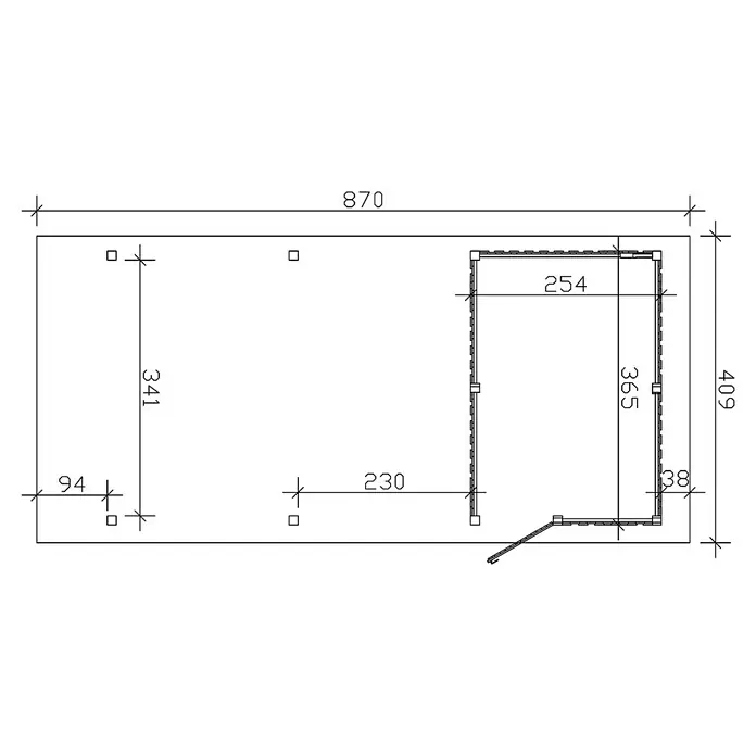 Skan Holz Carport Wendland - L x B: 870 x 409 cm, Einfahrtshöhe: 210 cm, Eiche hell/Schwarz, Materialspezifizierung Dach: Aluminium - Skizze