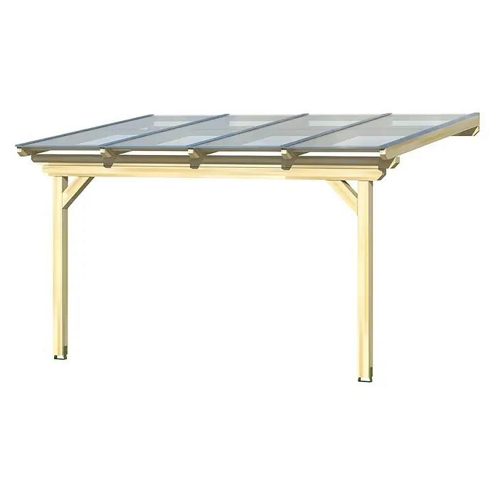 Skan Holz Terrassenüberdachung Ancona - L x T: 434 x 250 cm, Polycarbonat, Eiche Hell - Diagonale Ansicht