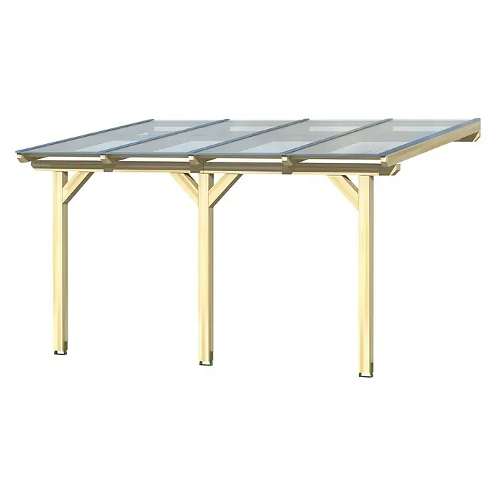 Skan Holz Terrassenüberdachung Andria - L x T: 434 x 400 cm, Polycarbonat, Schiefergrau - Diagonale Ansicht