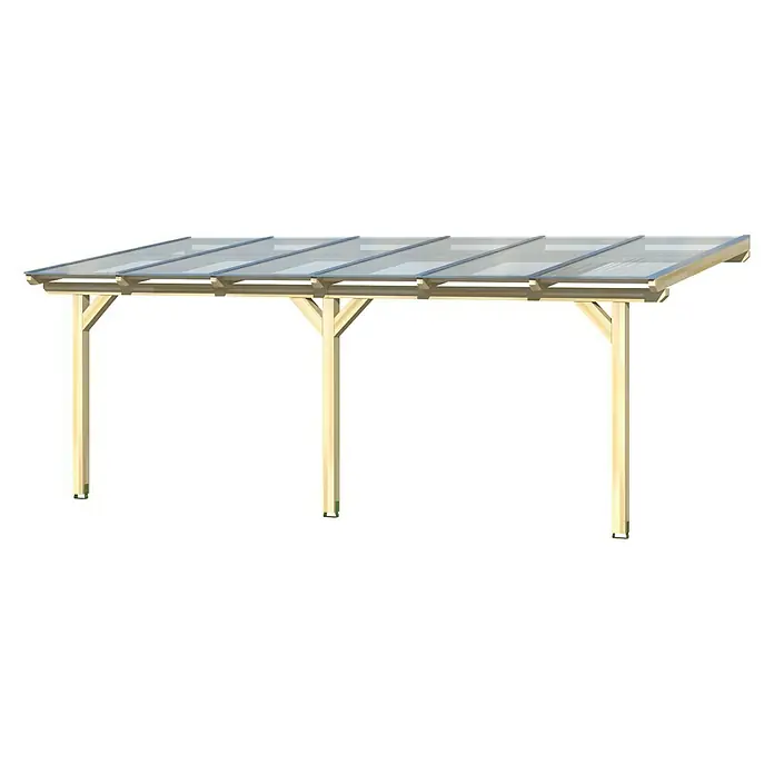 Skan Holz Terrassenüberdachung Andria - L x T: 648 x 400 cm, Polycarbonat, Eiche Hell - Diagonale Ansicht